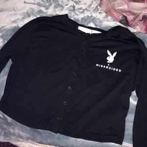 Black misguided playboy cropped long sleeve